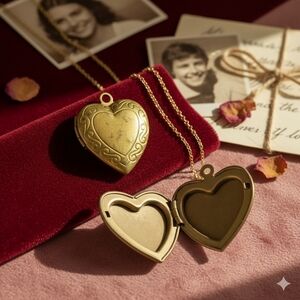 Tarnished Antique Brass Coloured Heart Opening Locket with Scroll Details